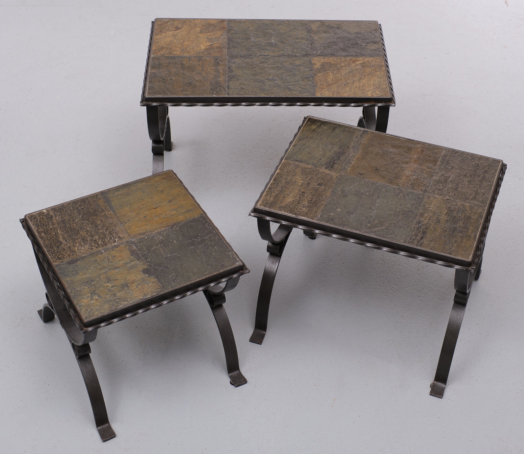 Slate stone brutalist nesting tables, 1970s, france