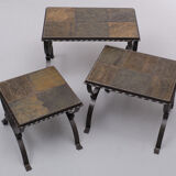 Slate stone brutalist nesting tables, 1970s, france