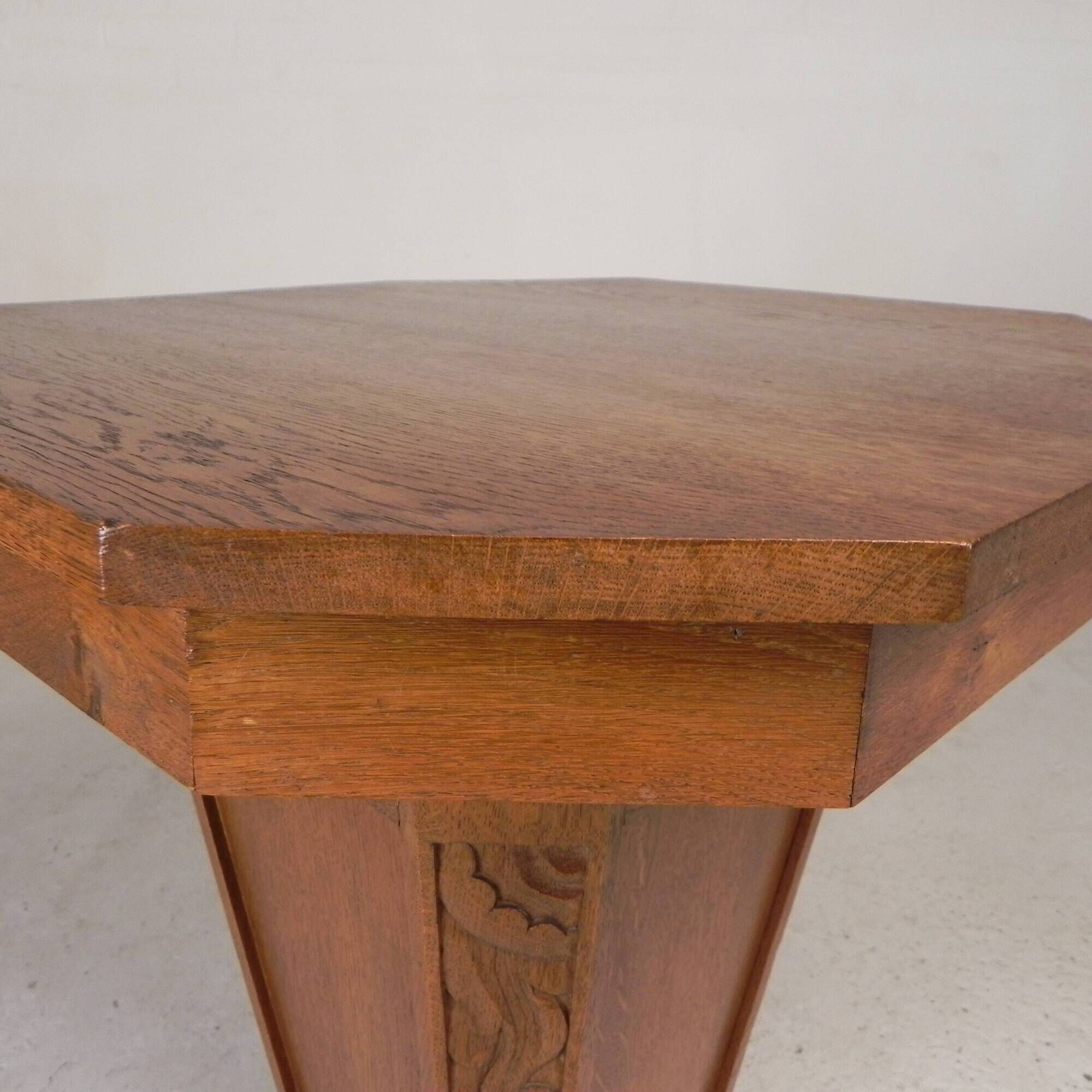 Table d'appoint octogonale Art Déco, chêne, années 1930