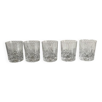 Set of five crystal whisky glasses