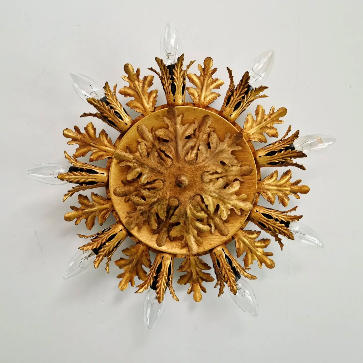 Floral ceiling light in gilded metal, Banci Firenze, Italy, 1970.