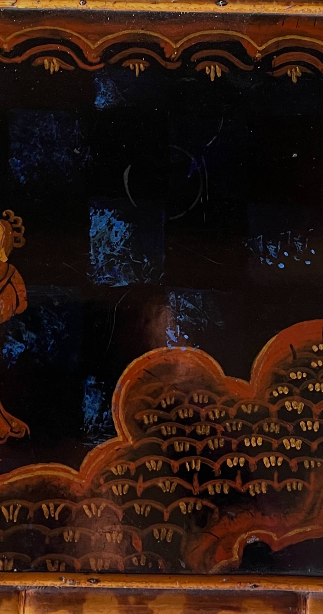 Bamboo buffet cabinet with Japanese lacquer decor