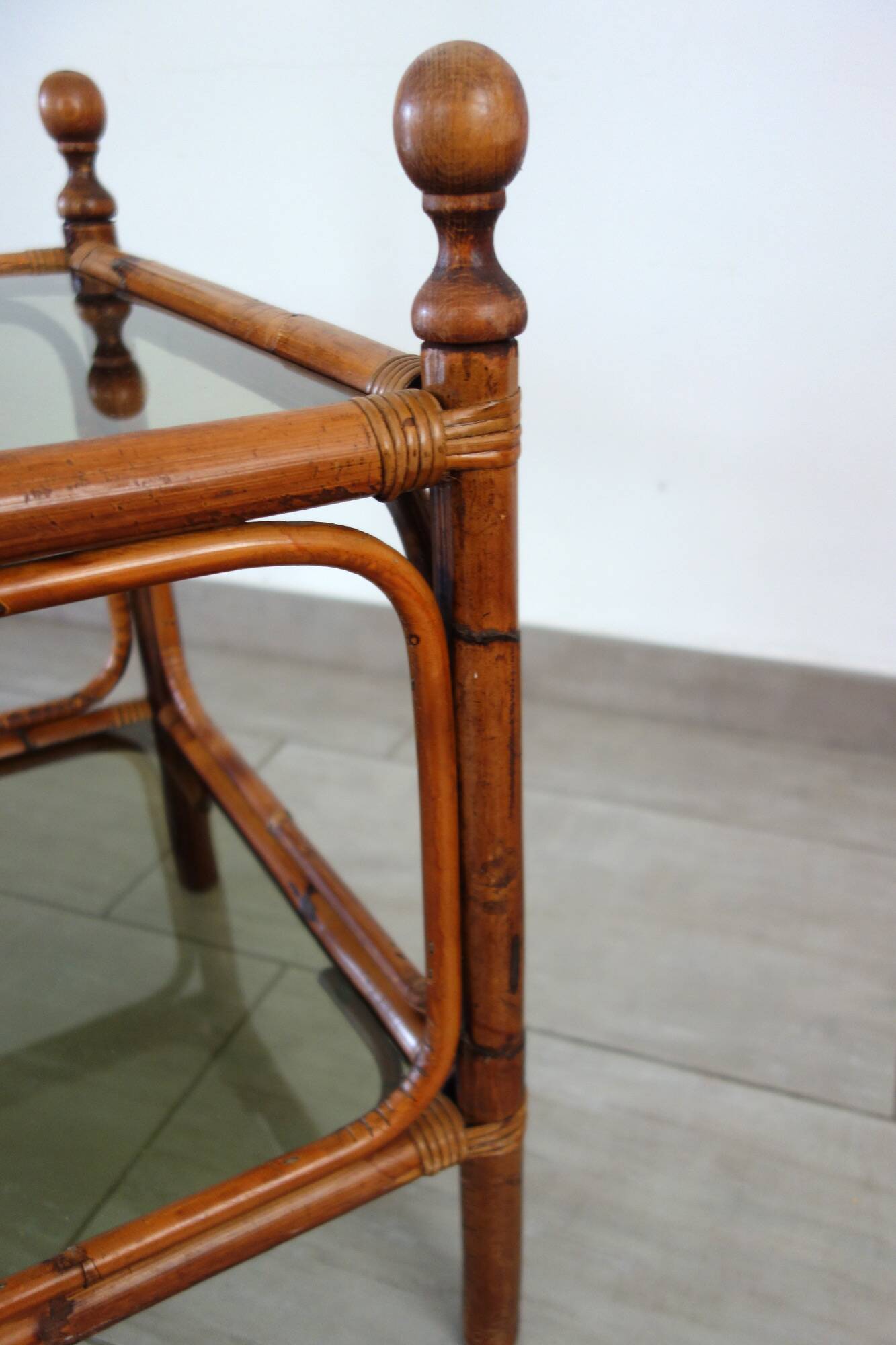 Vintage bamboo and smoked glass coffee table