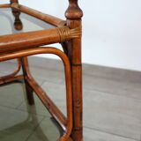 Table basse bambou et verre fumé vintage