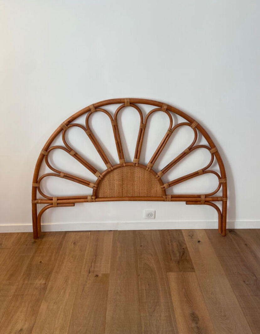 Vintage 1970s rattan and cane headboard for a double bed.