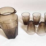 Orangeade or lemonade service Pitcher + 6 Art Deco glasses