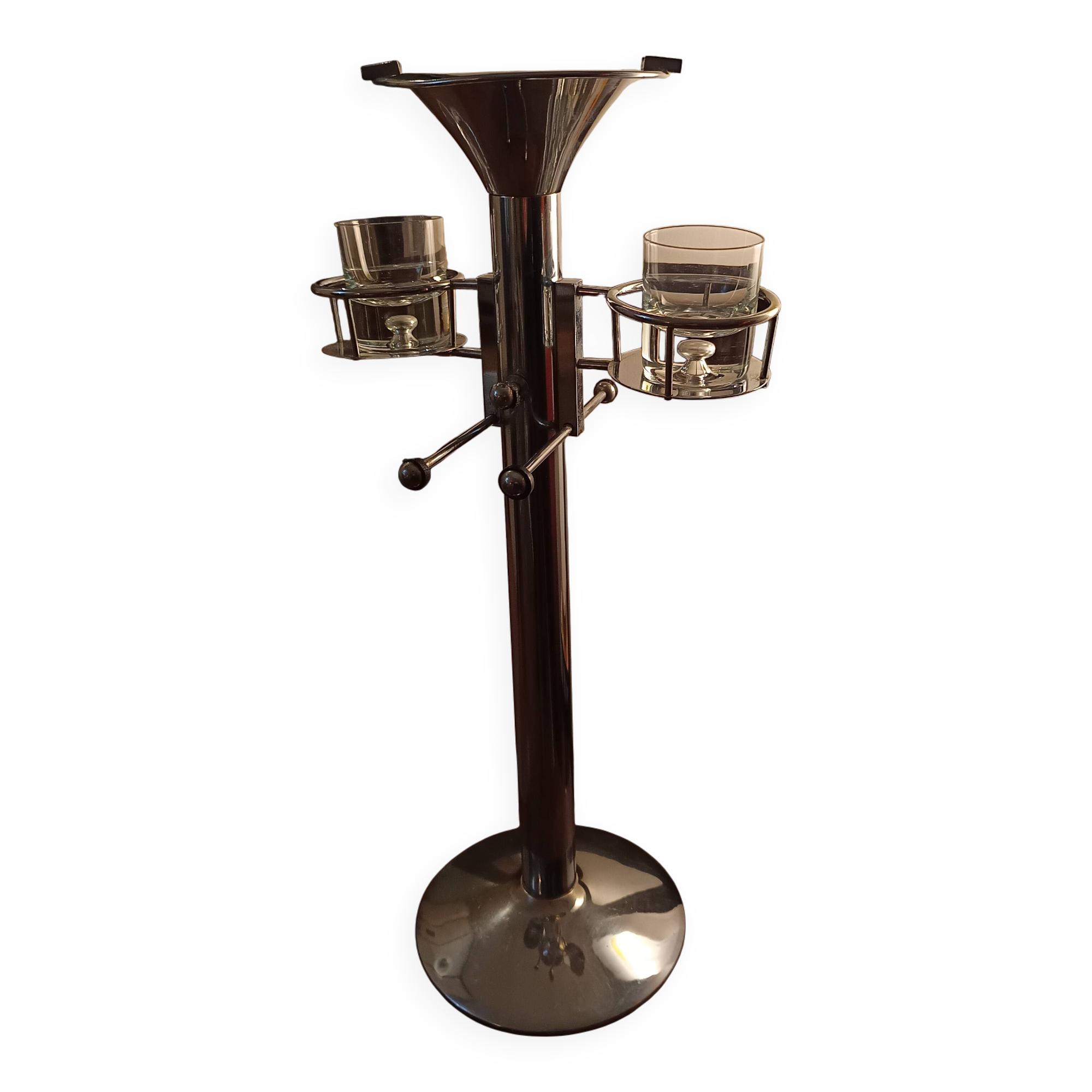 chrome standing ashtray with glass holder 1930 design by Boris Lacroix