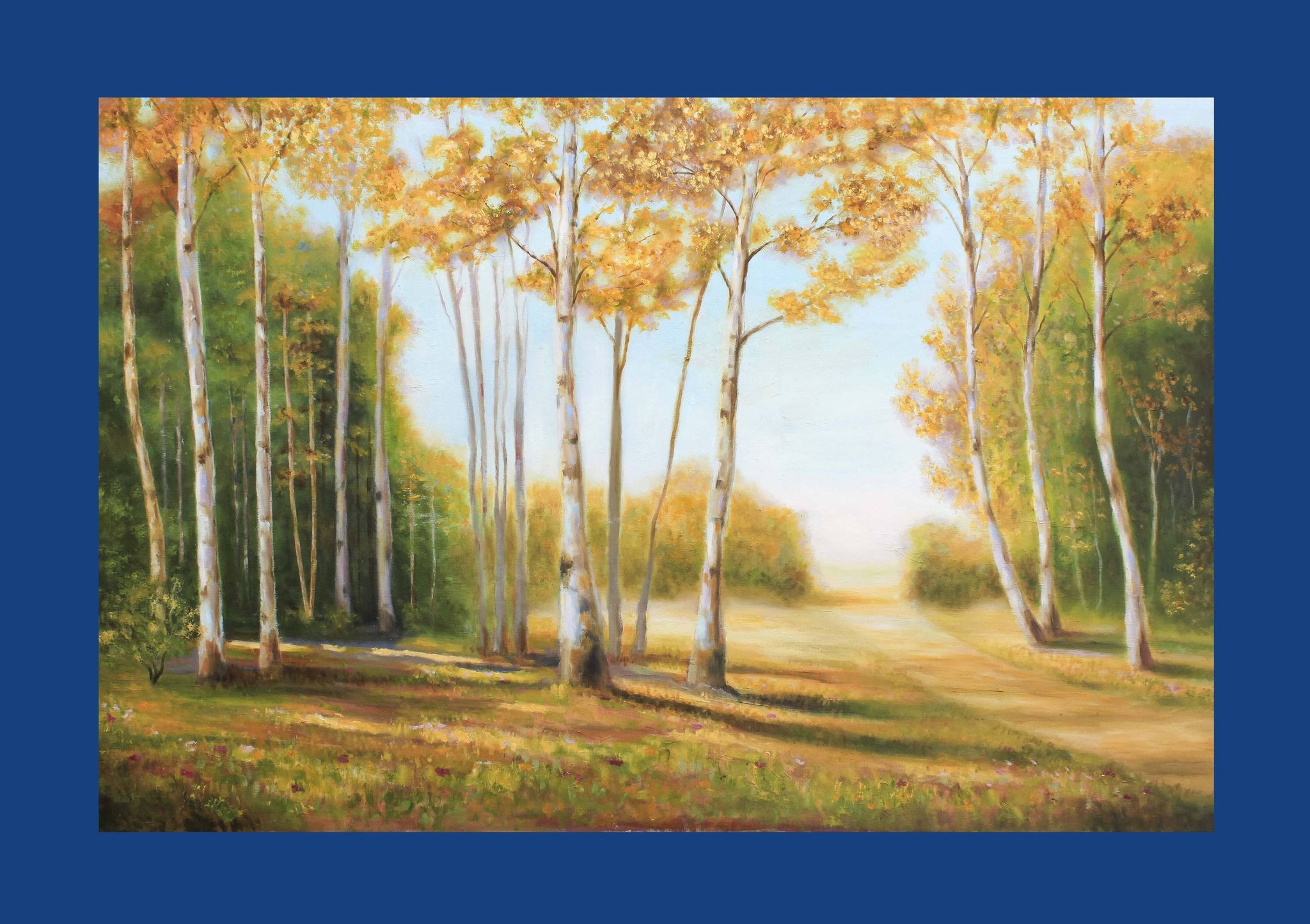 Cuadro con paisaje de álamos pintado al oleo sobre lienzo. Oil painting