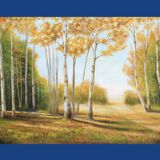 Cuadro con paisaje de álamos pintado al oleo sobre lienzo. Oil painting