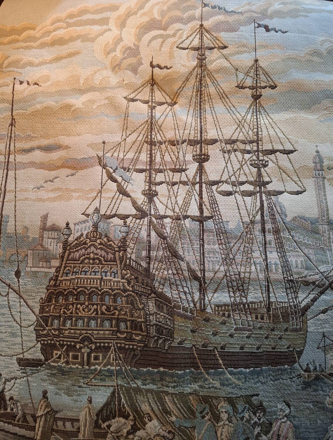 Old wall tapestry "Harbour Scene" The Woven Arts of France