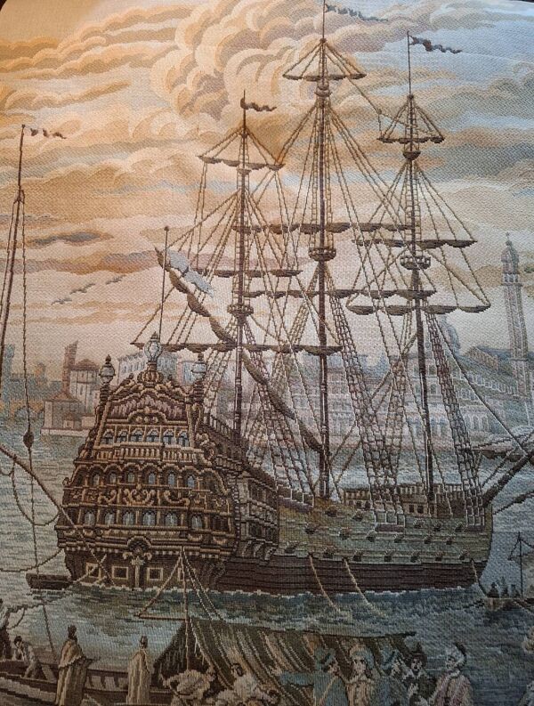 Ancienne tapisserie murale ''Scène de port'' Les Arts Tissés de France