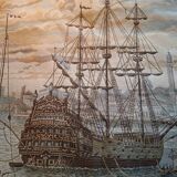 Old wall tapestry "Harbour Scene" The Woven Arts of France