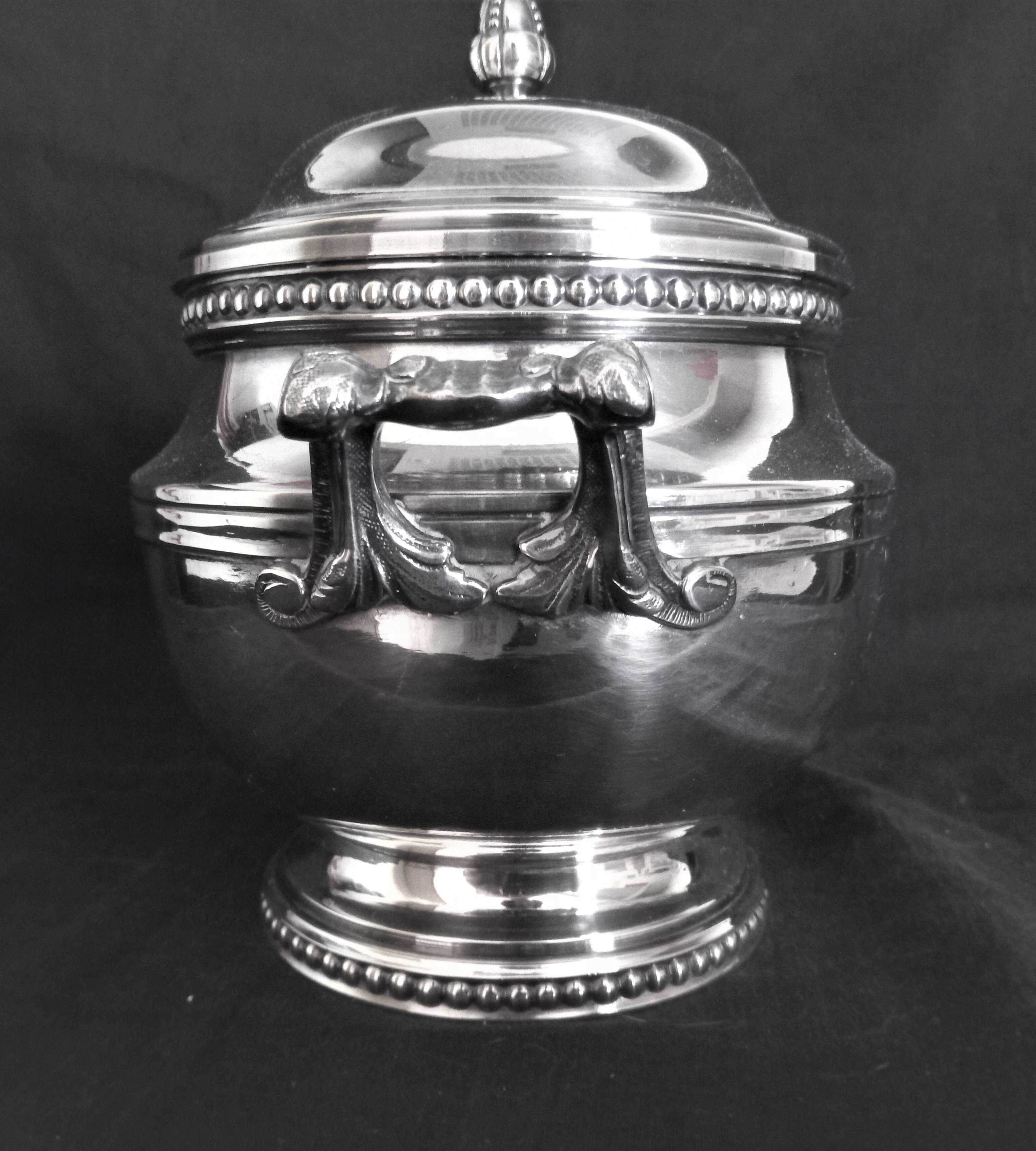 Tea and coffee set on tray, in silver metal Ercuis Goldsmith