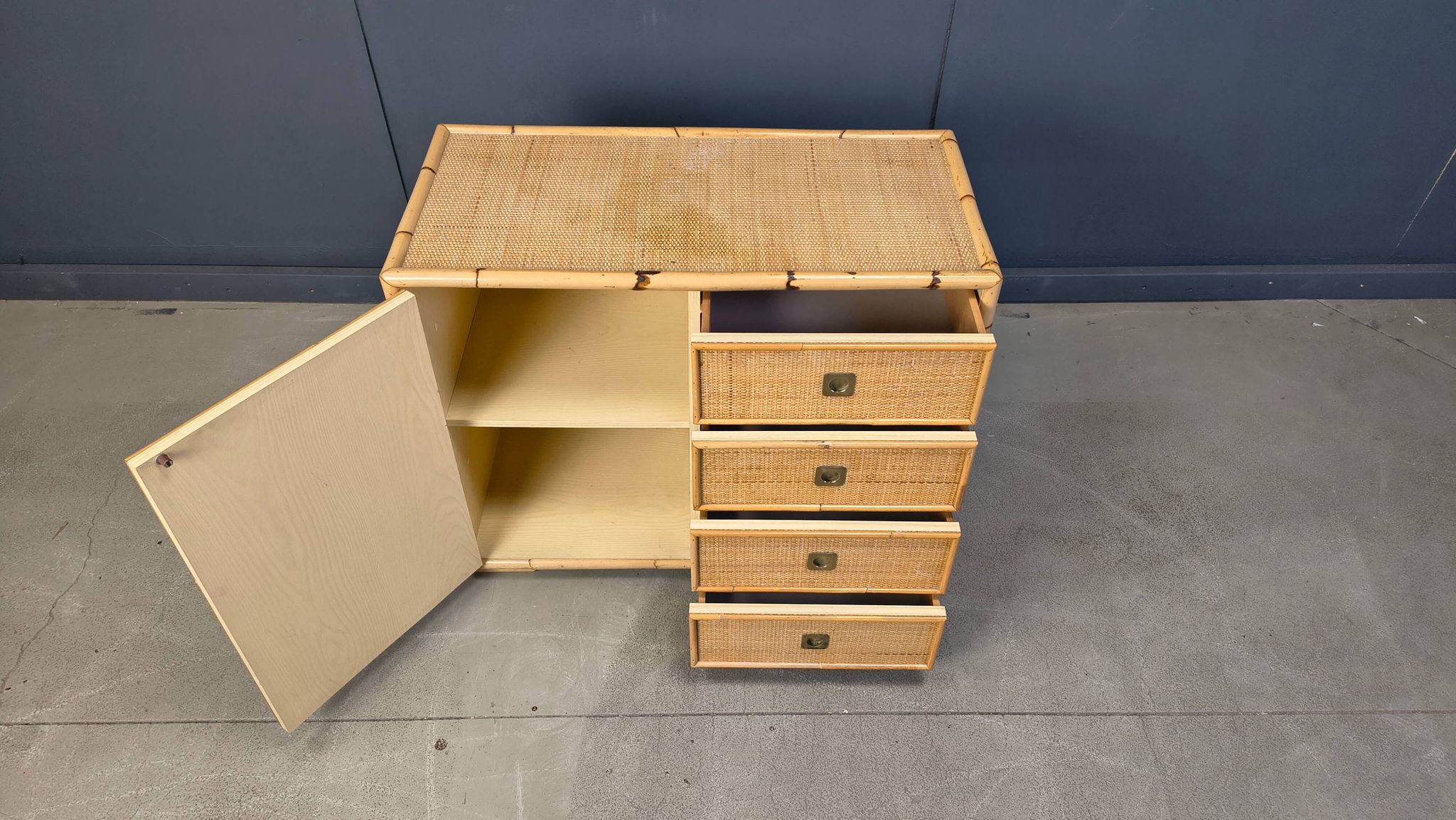 Cabinet en osier et en bambou par Dal Vera, années 1970