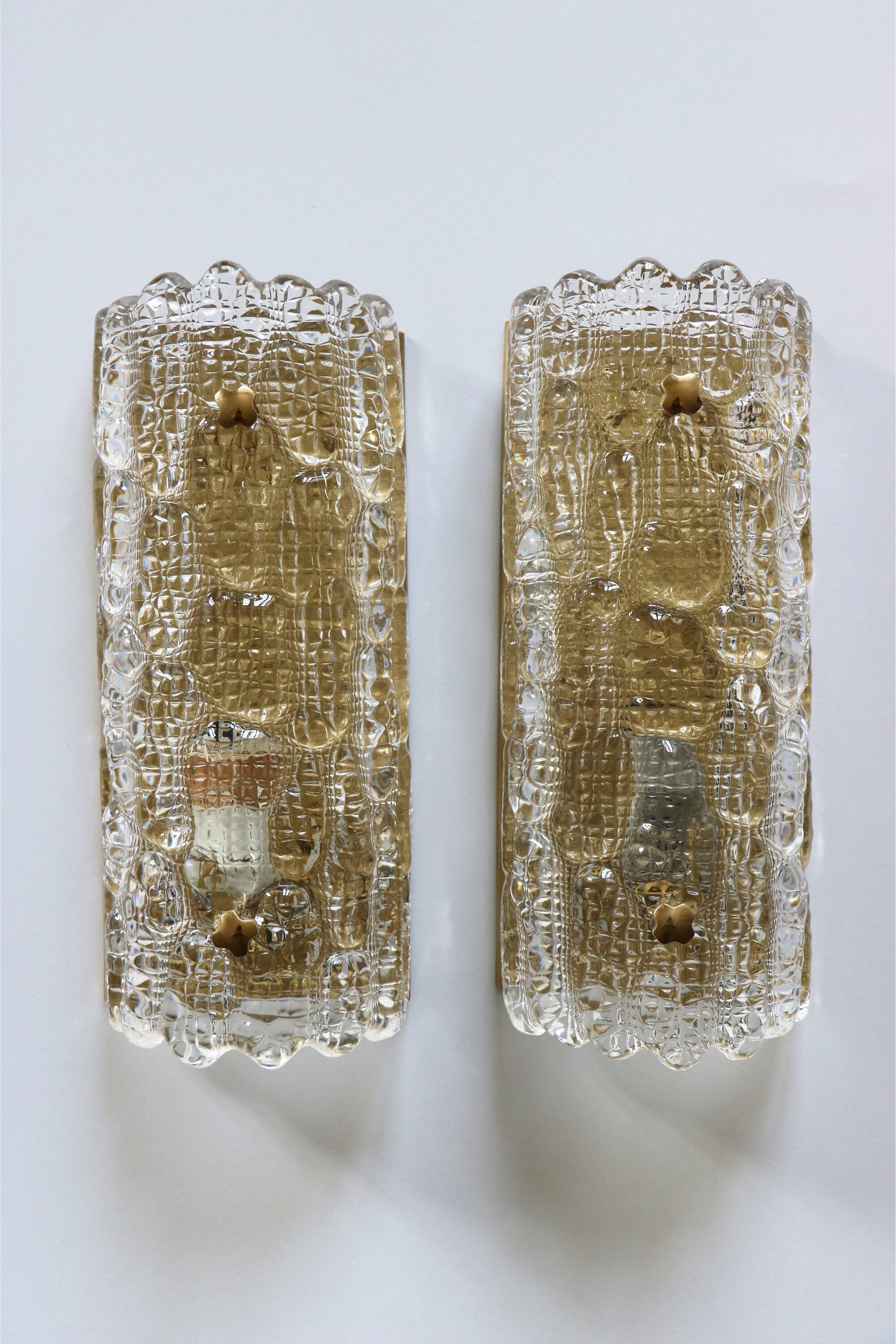 Pair of glass and brass sconces by Carl Fagerlund for Orrefors, 1960