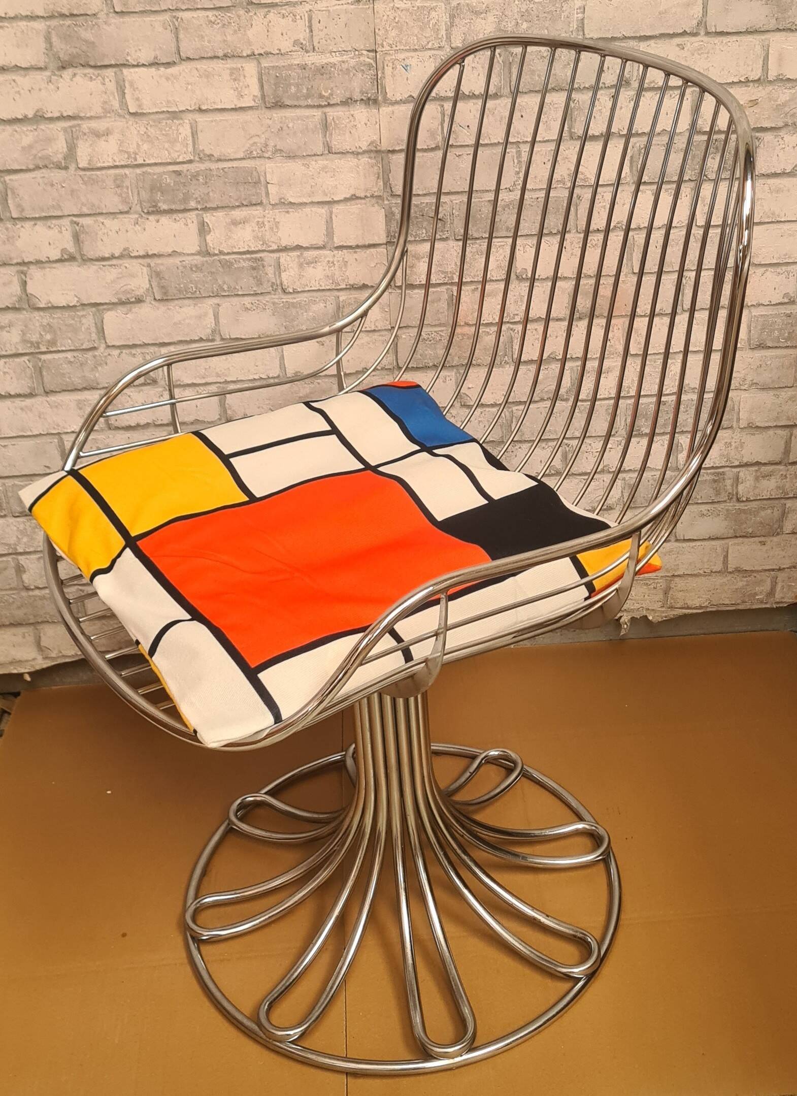 Metal chair by Gastone Rinaldi 1960 cushion piet mondrian very good and