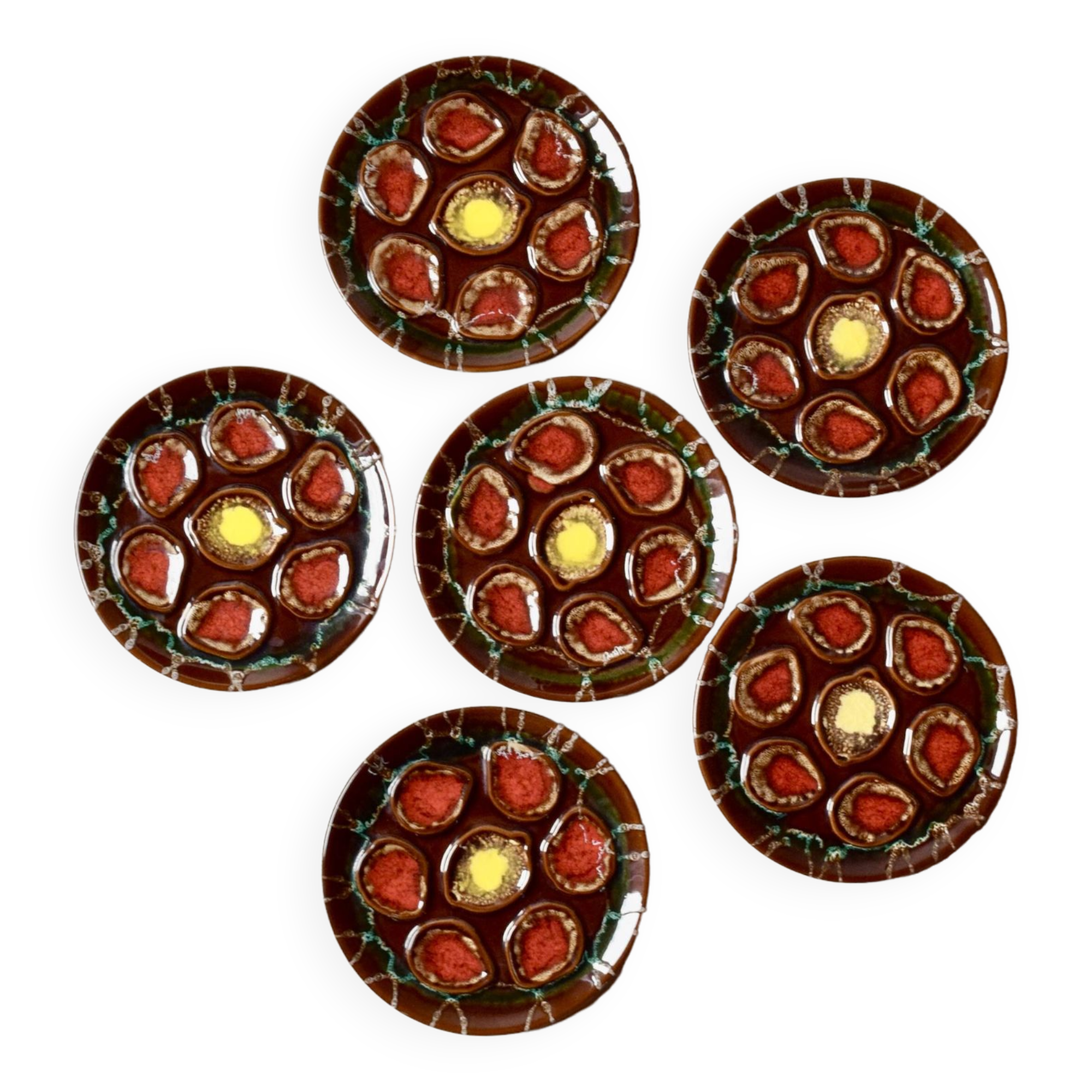 Set of 6 Vallauris oyster plates in slip - 1960s