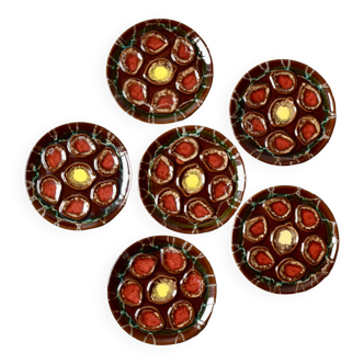 Set of 6 Vallauris oyster plates in slip - 1960s