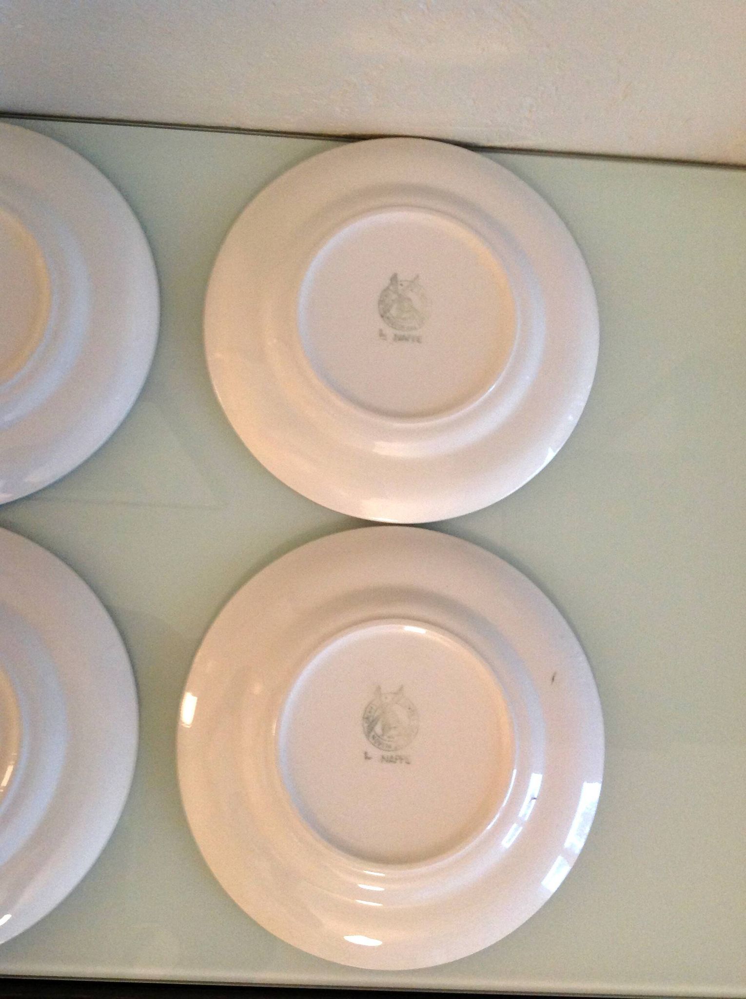 Set of six Moulin des Loups dessert plates, Nappe green model/ 50s-60s
