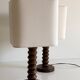 Pair of French Art Deco Wooden Table Lamps Attributed to Charles Dudouyt