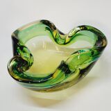 Empty Pocket Cup Ashtray Vintage Murano Glass Sommerso Green and Yellow