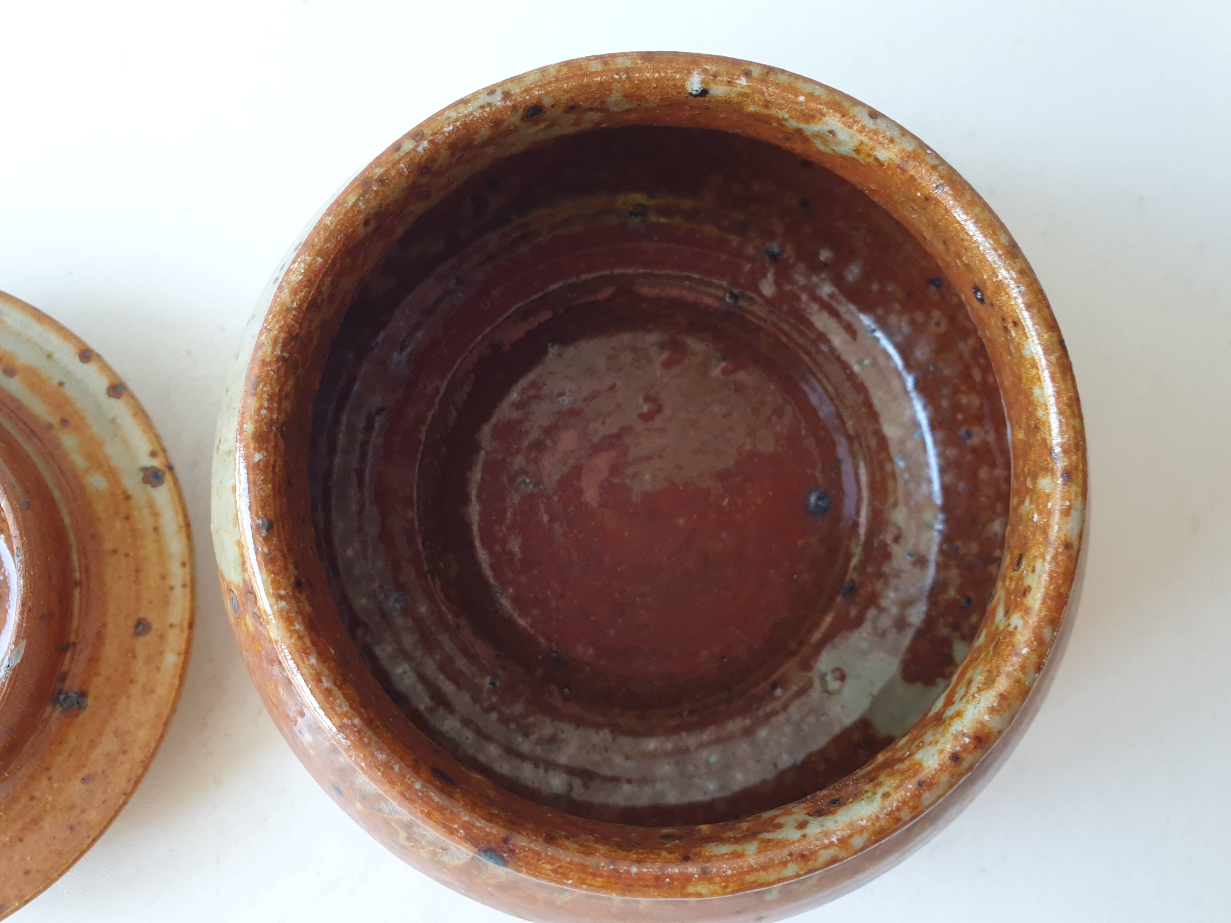 Pyrite stoneware ceramic candy box signed A (Signature to be identified)