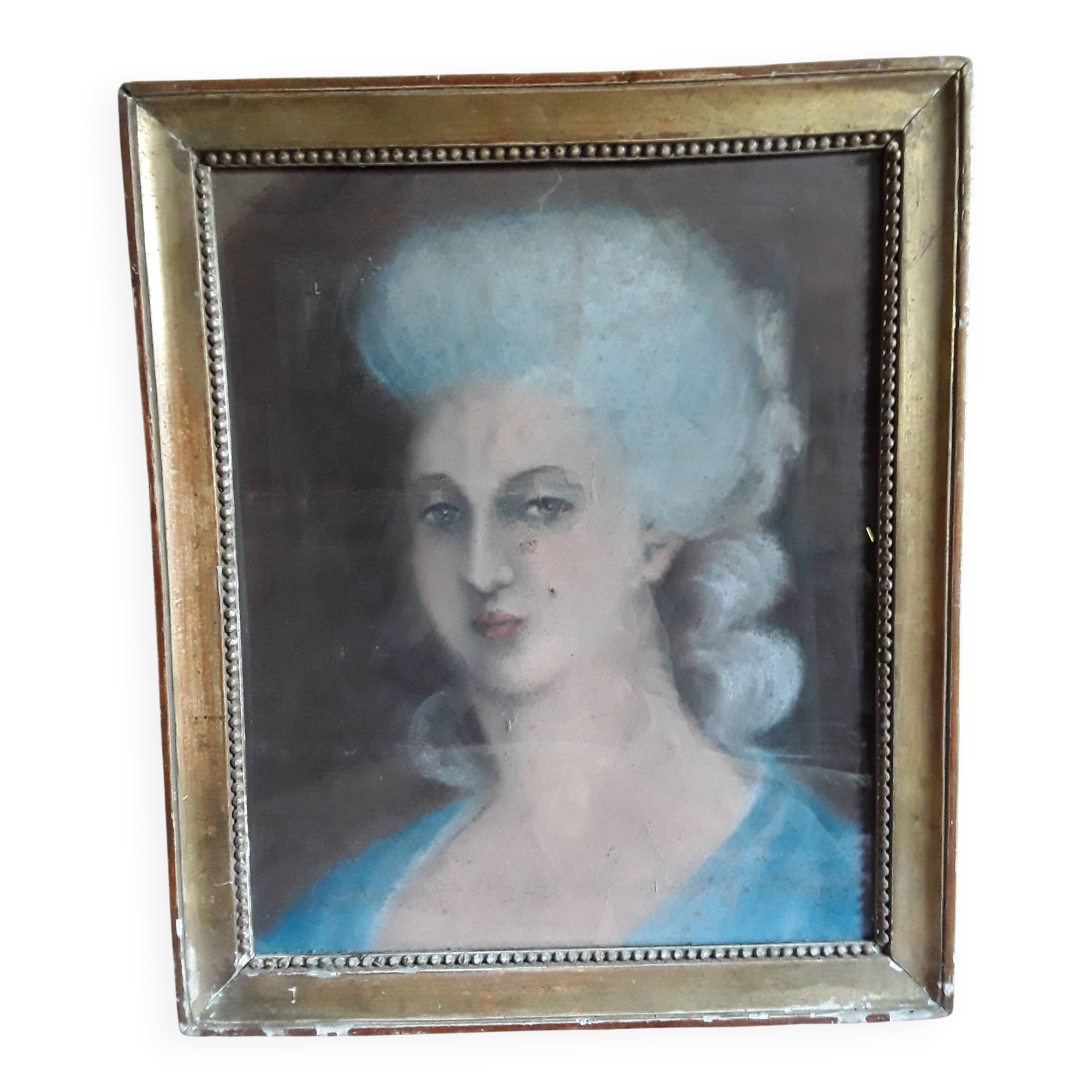 Pastel femme cadre dorée perles