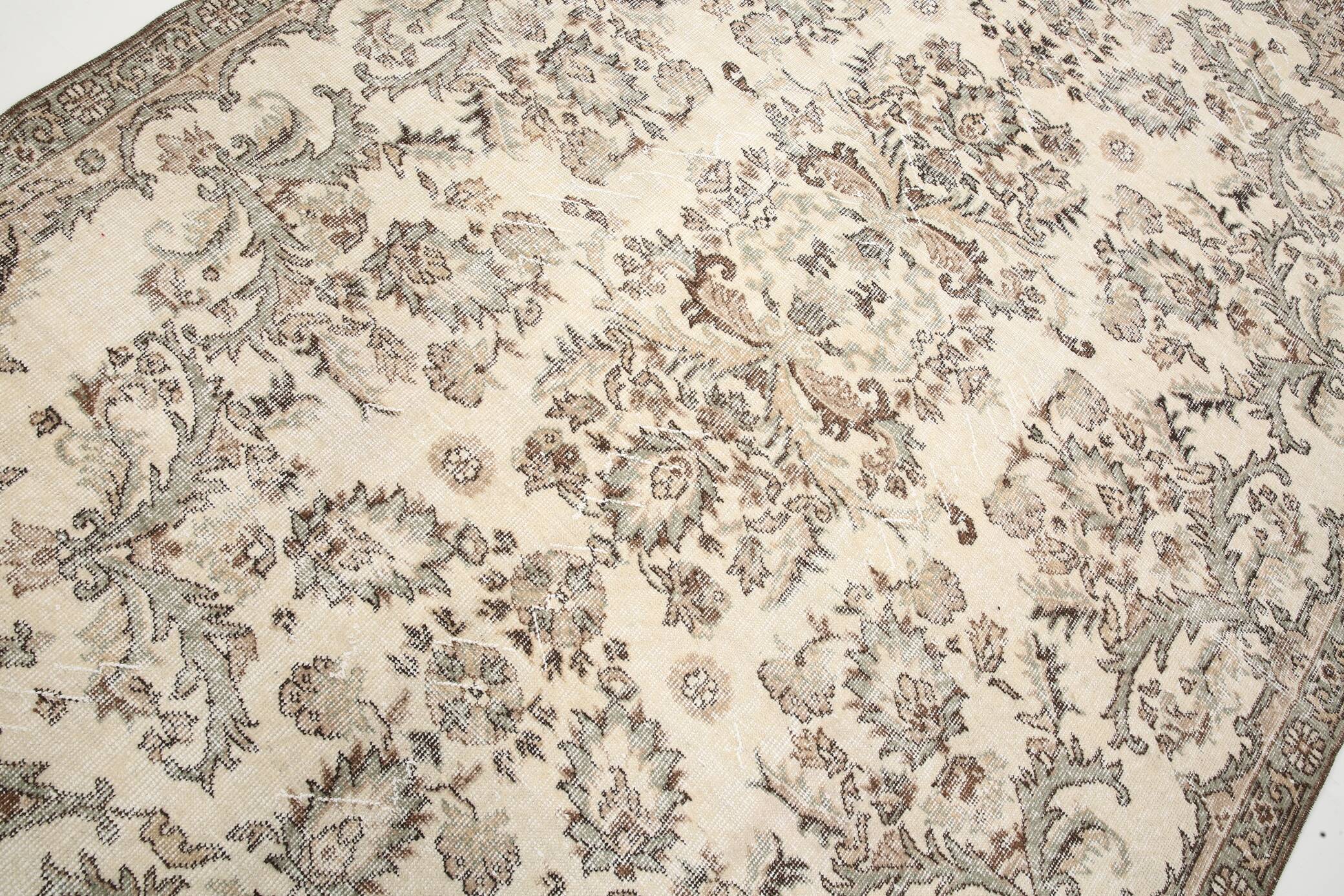 7x10 Vintage Faded Beige & Grey Anatolian Flatweave Vintage Area Rug