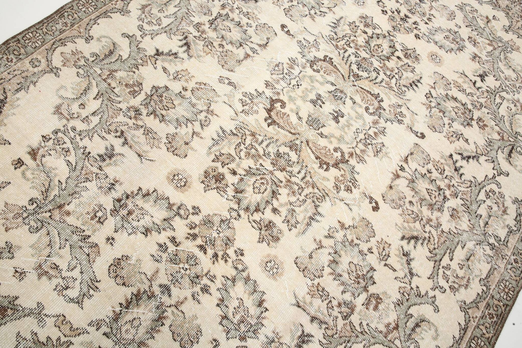 7x10 Vintage Faded Beige & Grey Anatolian Flatweave Vintage Area Rug