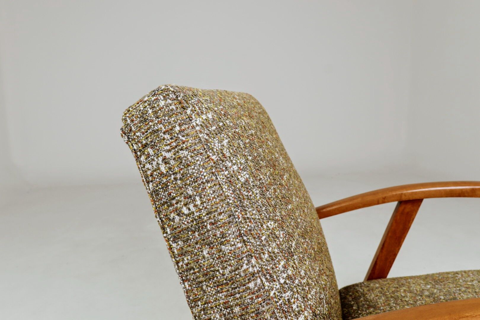Vintage Lounge Chair Green Pattern Upholstery Refurbished, 1970s.