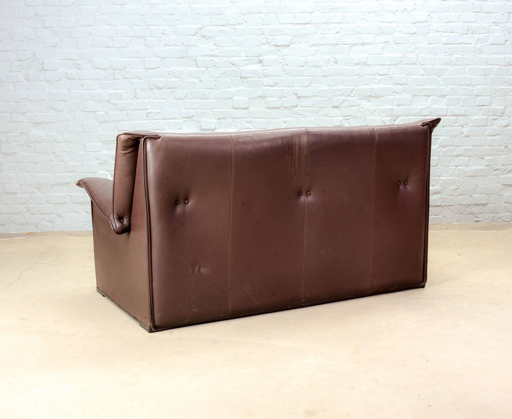 Afra and Tobia Scarpa for B&B Italia Chocolate Brown Leather Two Seat Sofas