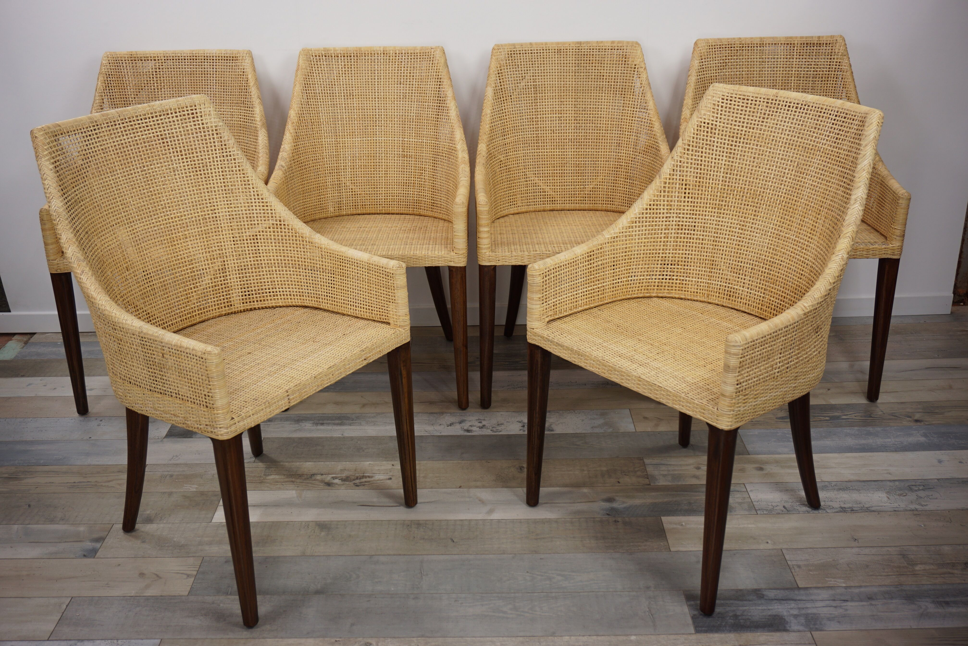 Lot de 6 chaises en rotin et bois