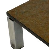 Vintage Square coffee table with slat stone top and chromed steel base - 1960s