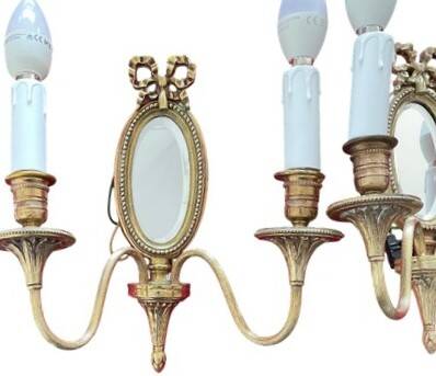 Pair of mirror wall lights in bronze - Maison Lucien Gau, Paris