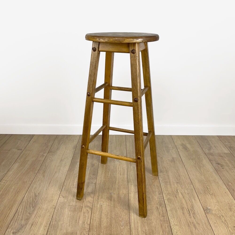 Round vintage wooden bar stool