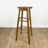 Round vintage wooden bar stool