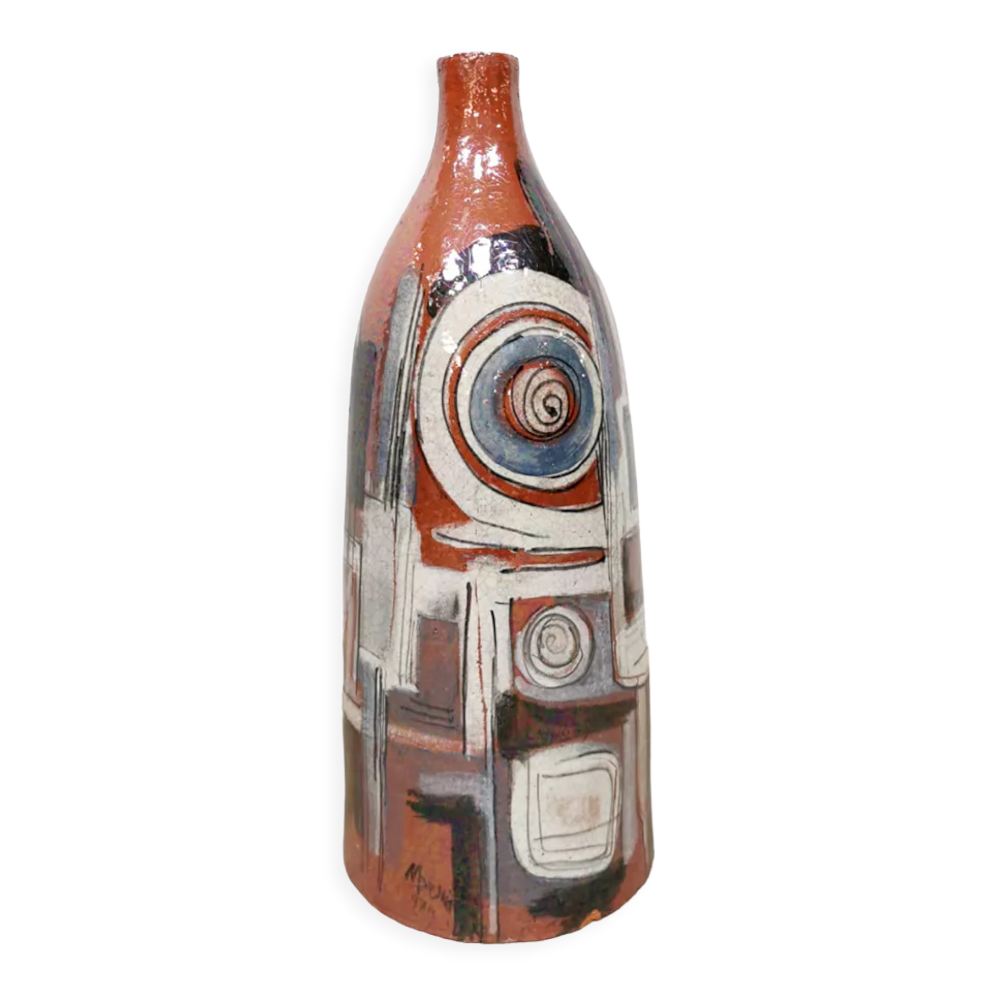 Vase vintage poterie argile 'Craquele Iridescent Pearl'