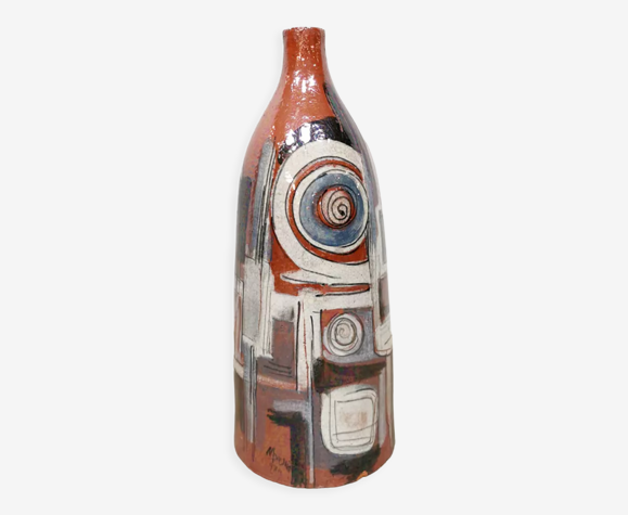 Vase vintage poterie argile 'Craquele Iridescent Pearl'
