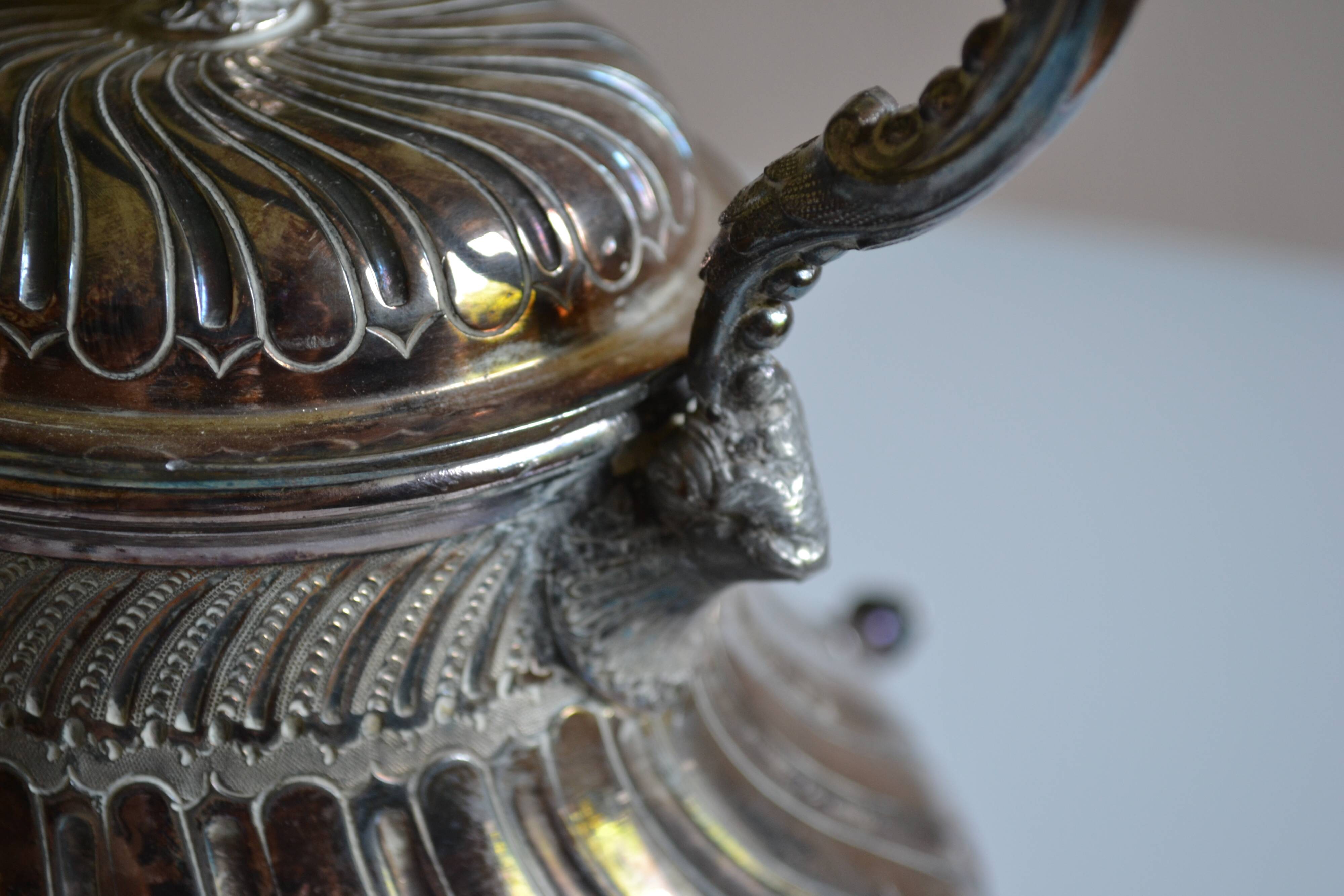 Art Nouveau teapot or samovar in silver-plated metal by goldsmith Victor Saglier