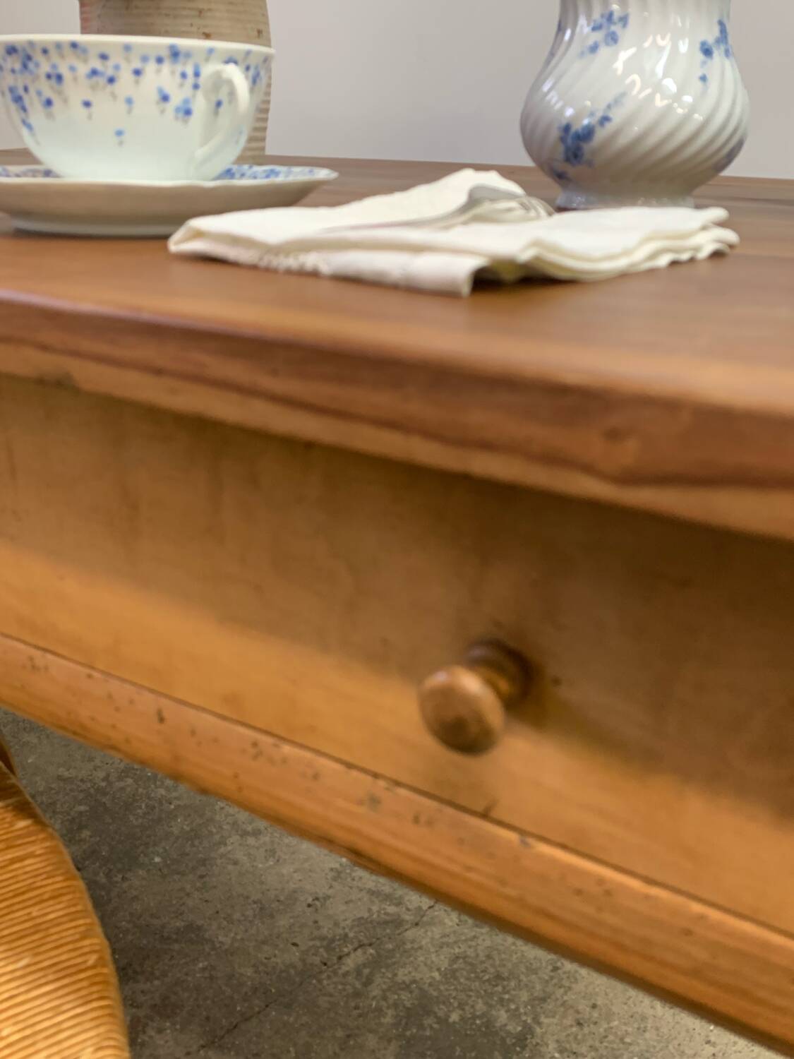 Old walnut farm table with pulls