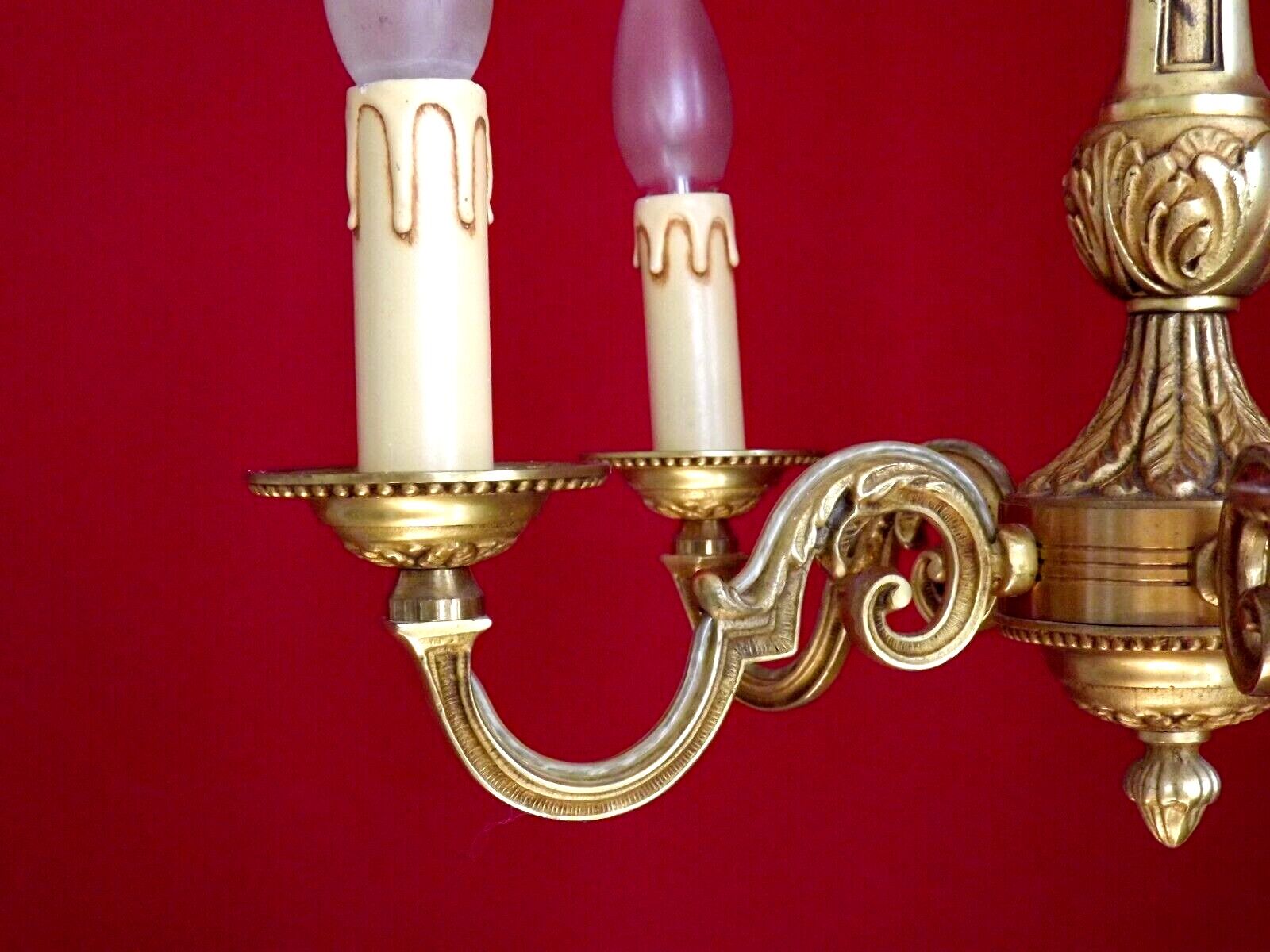 French 5 light quality bronze chandelier scroll acanthus leaf arms