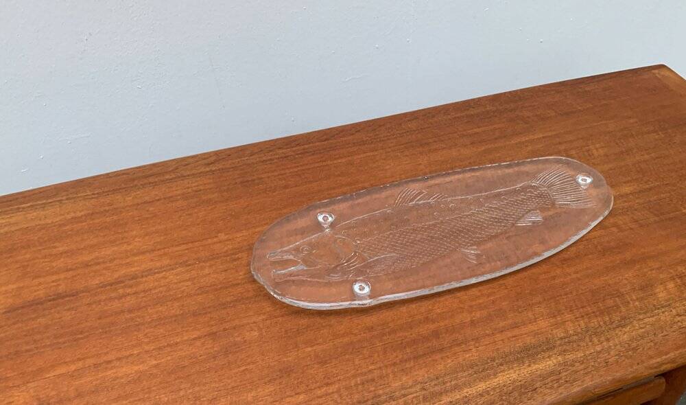 Large Vintage Glass Plate in the Shape of a Swedish Fish by Pukeberg Glass