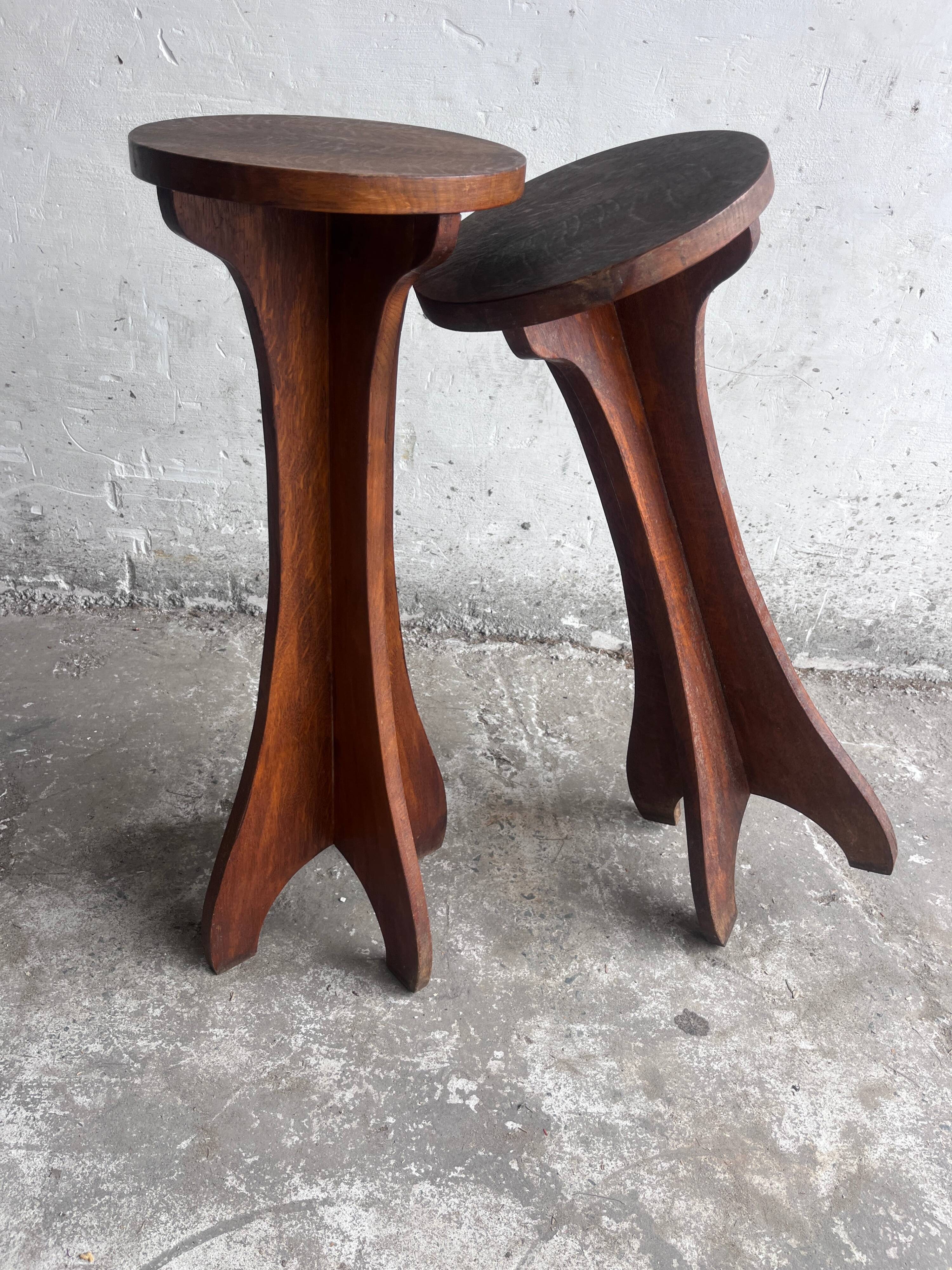 Pair of pedestal stools in wood Arts & Crafts, France, circa 1920