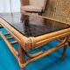 Rattan coffee table and smoked glass, 70s