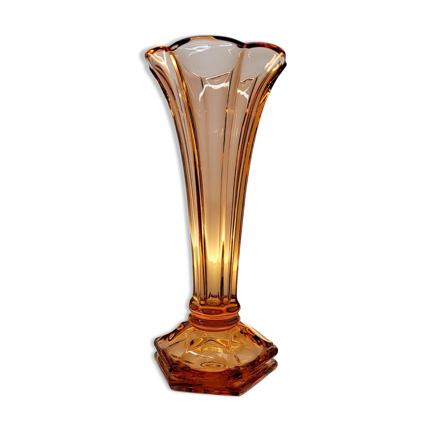 Val Saint Lambert Art deco vaas, serie Luxval model Américain M, rosé kleur