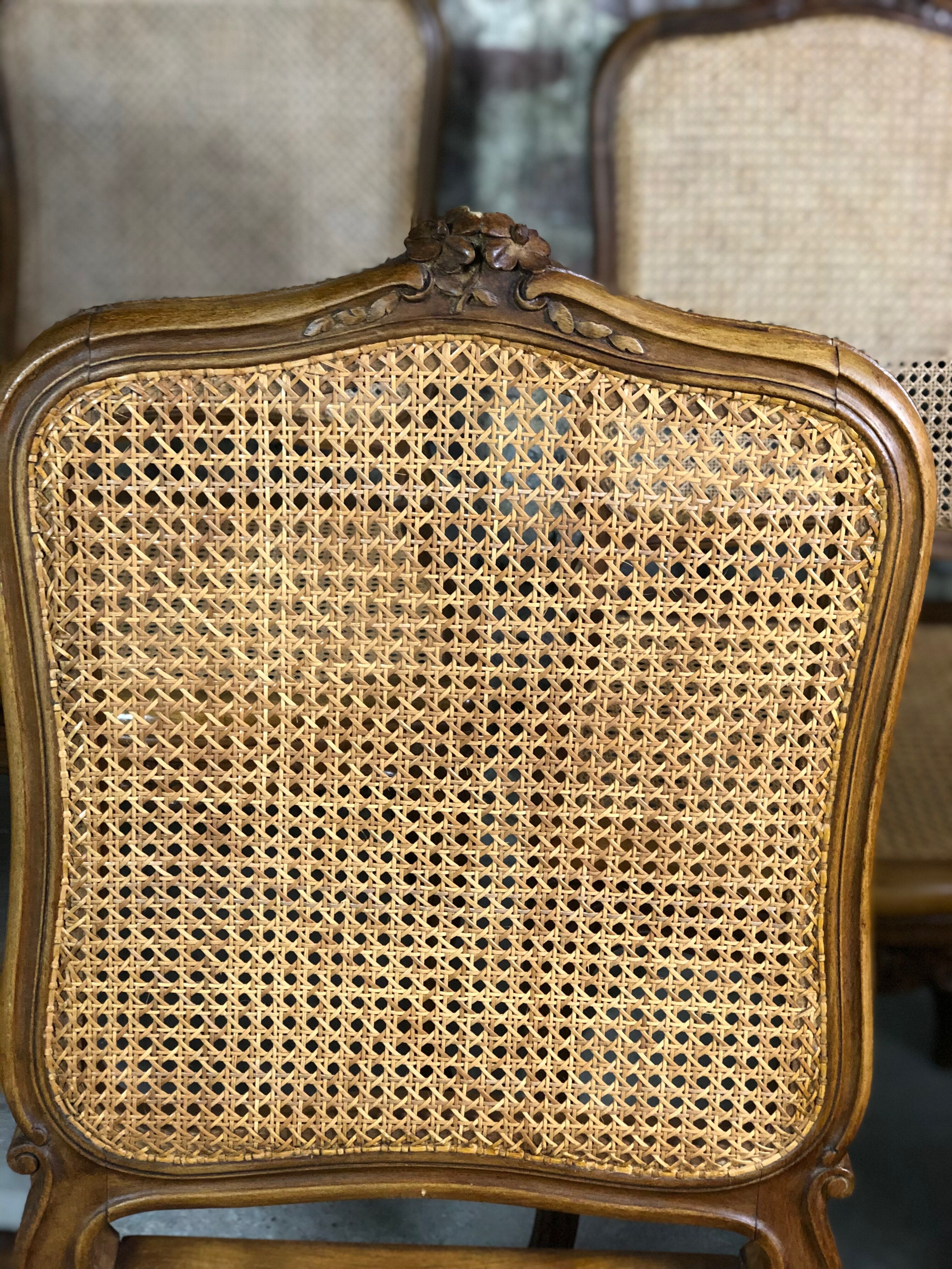 Chairs (lot of 6) Louis XV style in solid walnut caned 1940