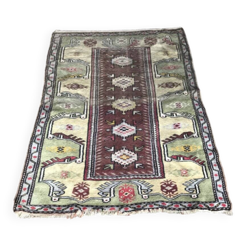 Tapis de prière vintage Milas en laine grise — Turquie, années 1930, motifs traditionnels
