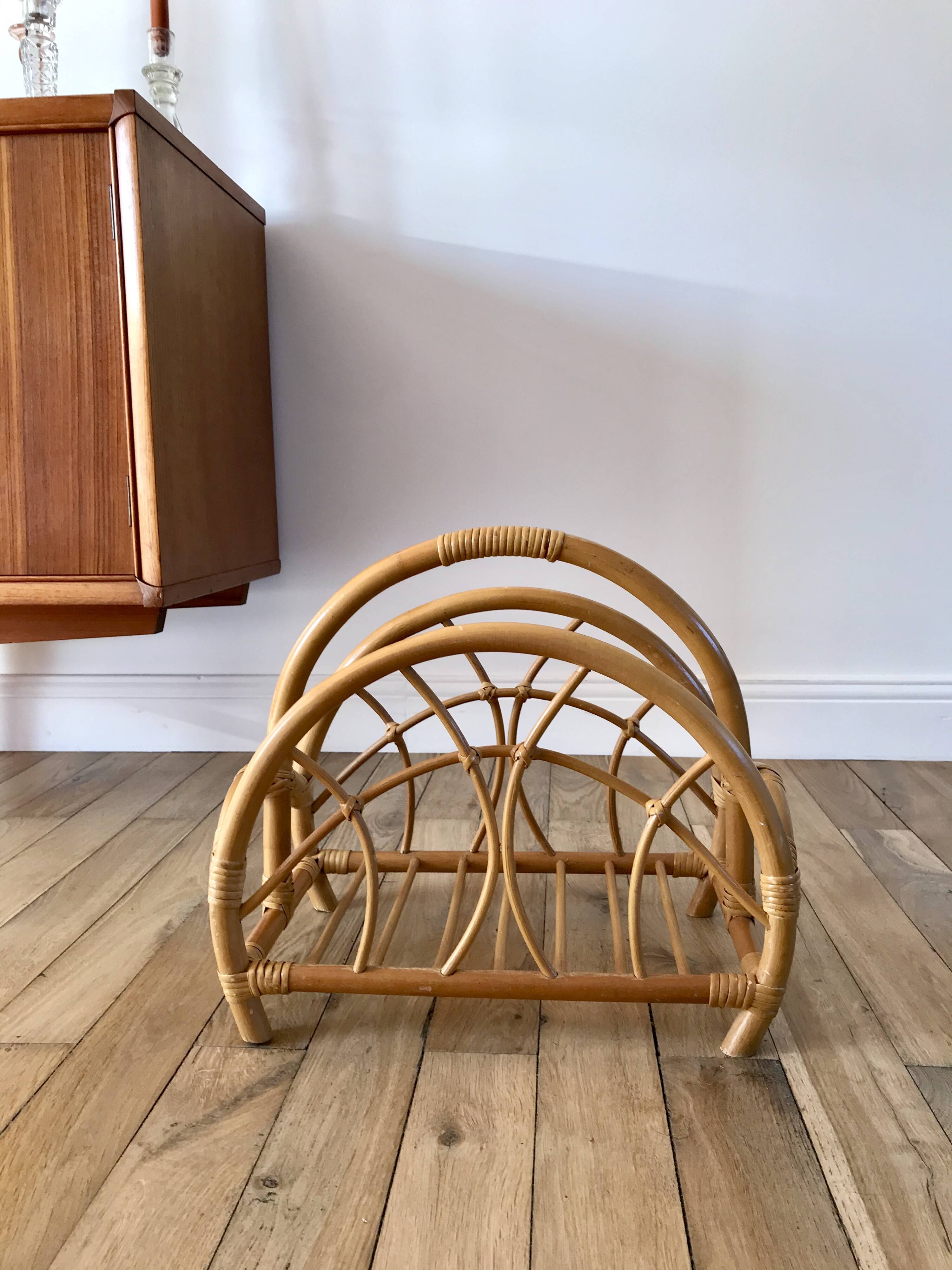 Rattan and bamboo magazine rack from the 60s