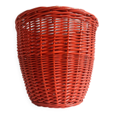 Bohemian Mid-Century Coral Red Wicker Basket, France, circa 1960s