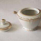 White porcelain sugar bowl/sugar pot with gilt trim, Evor France